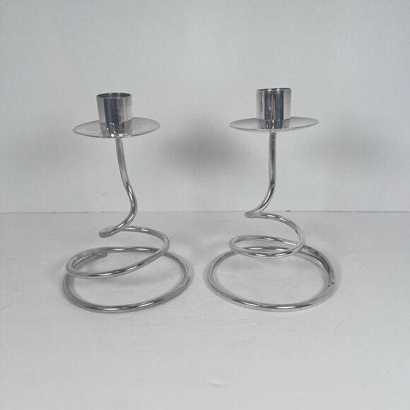 Candle Holders Silver Plated Mid Century Minimalist  Spiral Style - Picture 1 of 10